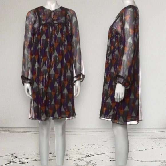WARM Silk Multicolor Metallic thread Knee length Dress Size S - Picture 1 of 8